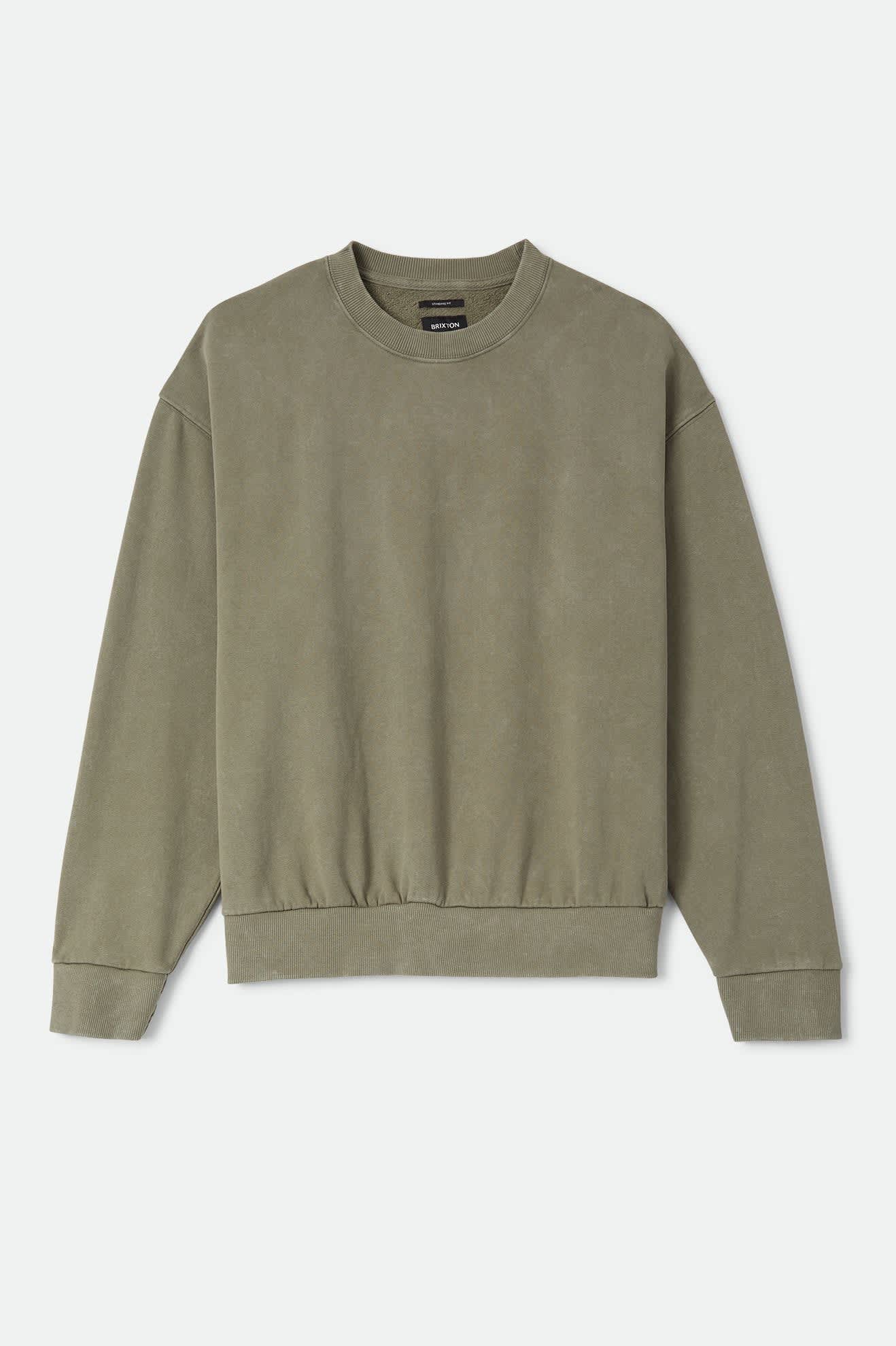Men's Brixton Baseline Crew Fleece in the color Olive Surplus Vintage Wash - Front Product View
