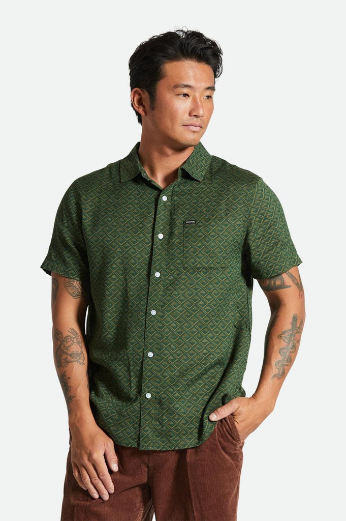 Brixton Charter Print S/S Woven Shirt - Trekking Green Tile