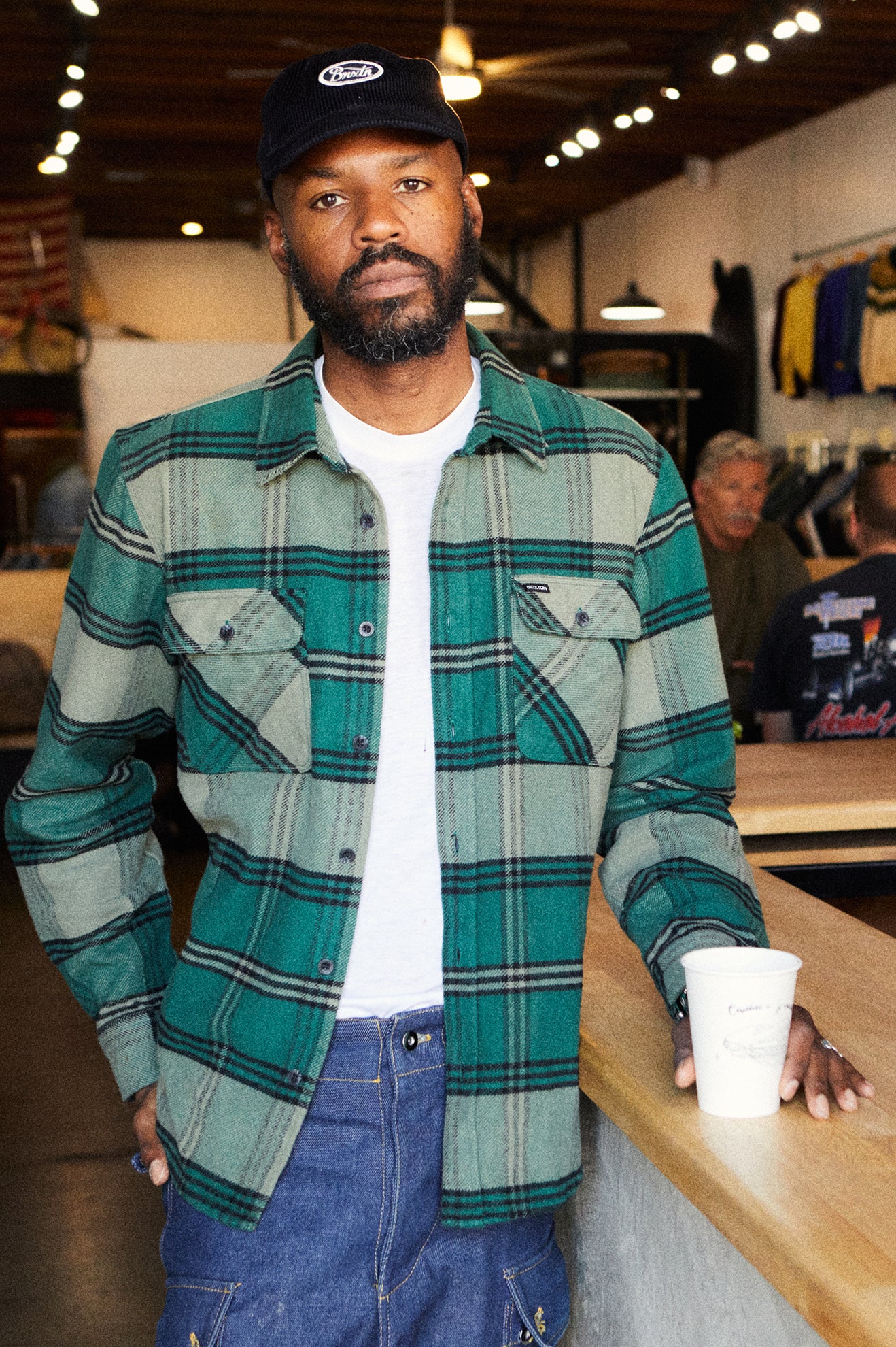 Bowery Heavyweight Flannel Pine Needle Olive Surplus Brixton