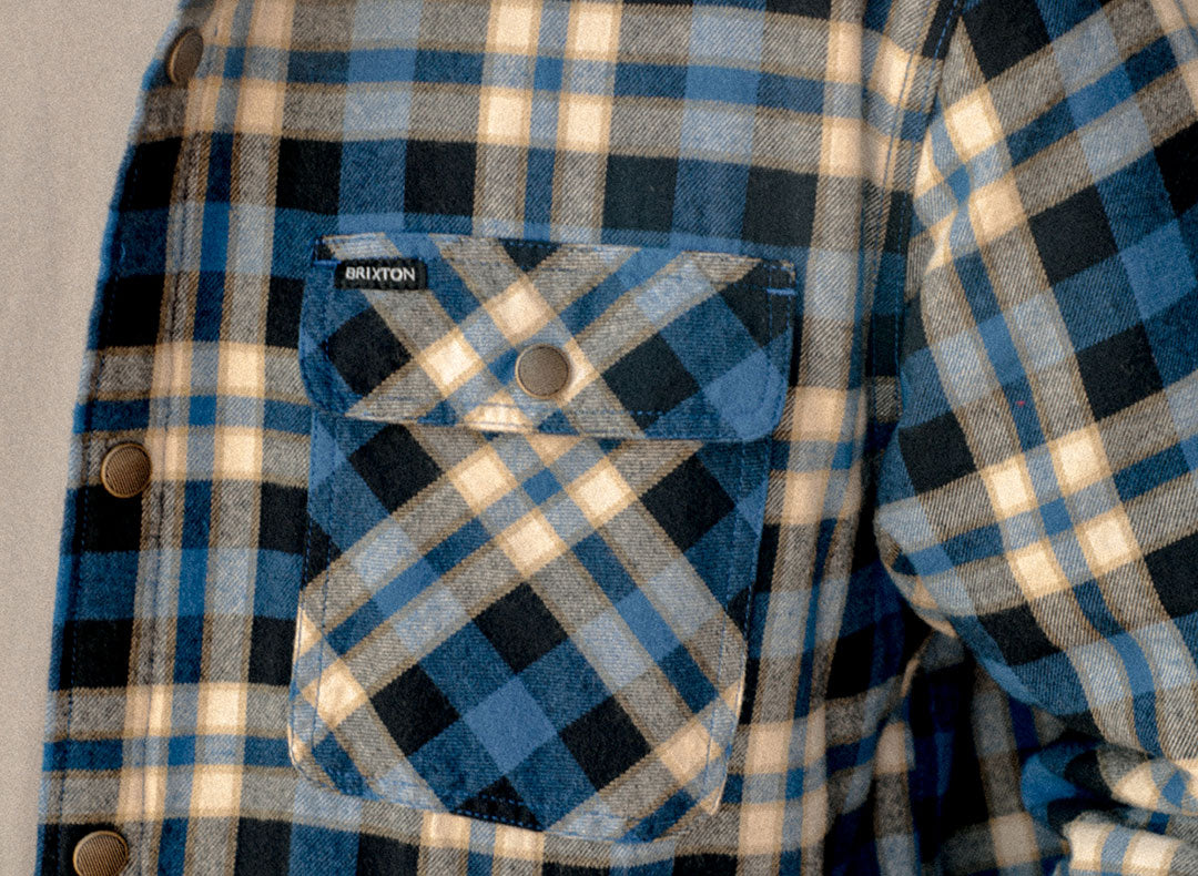 Men's Bowery Quilited Hooded Flannel in Navy/Cream – Brixton
