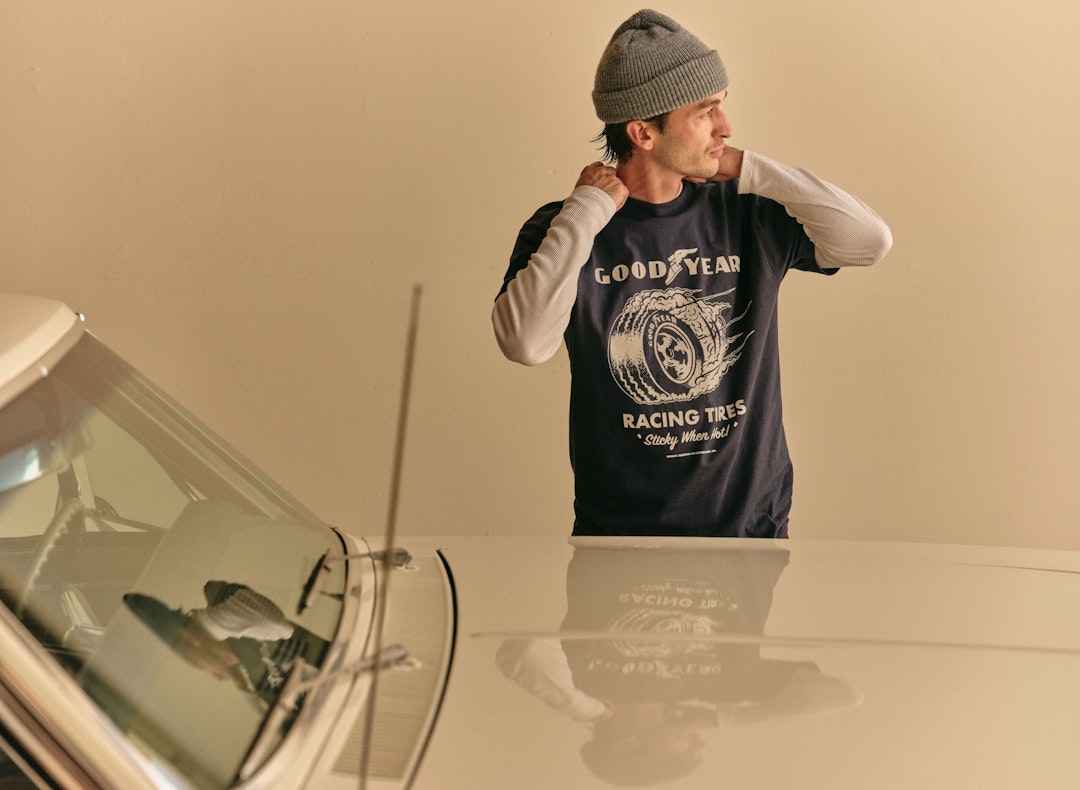 Men's Goodyear Cheater Slick Short Sleeve Standard T-Shirt in Navy