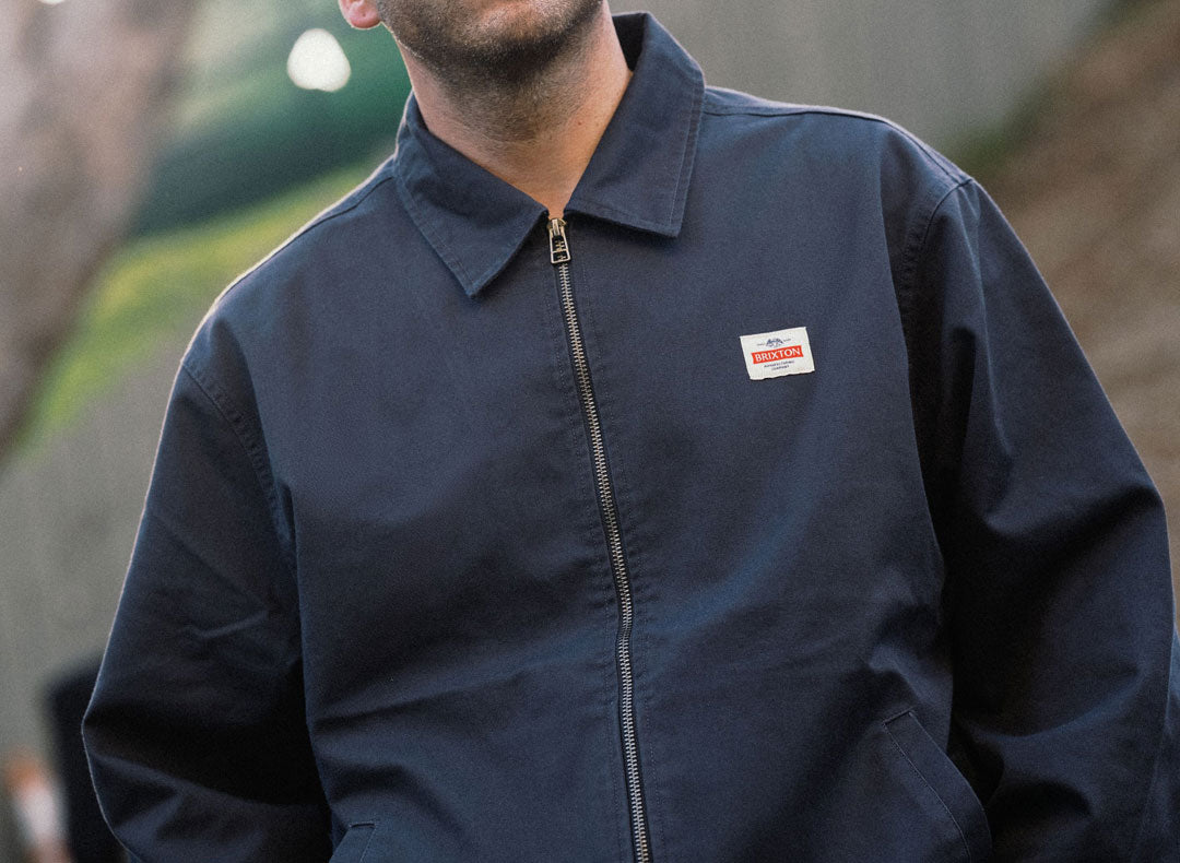 Men's Trademark Lightweight Garage Zip Jacket in Washed Navy – Brixton
