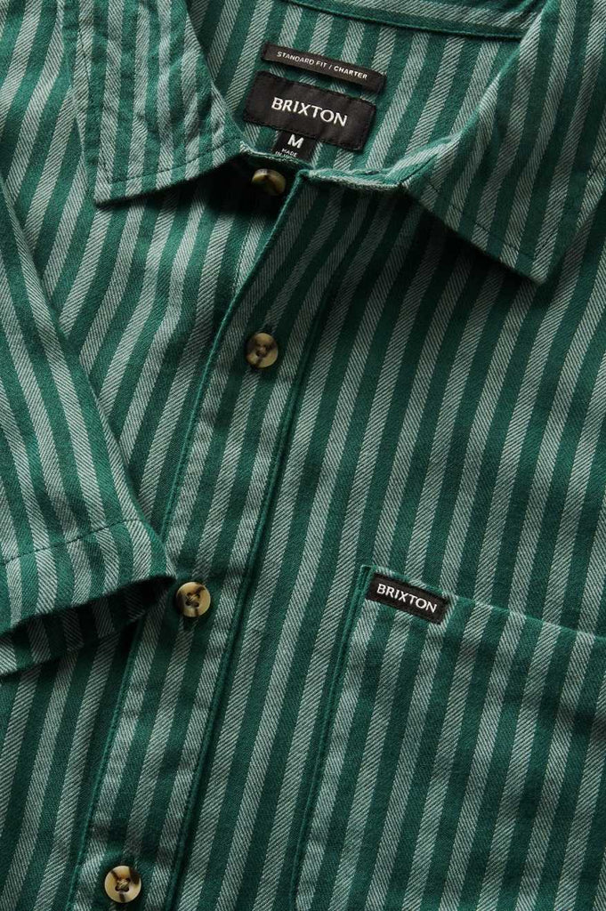 Brixton Charter Herringbone Stripe S/S Woven Shirt - Trekking Green/Chinois