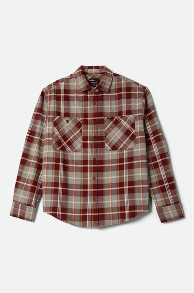 Men's Vintage Wash Flannel in Maroon Red/Beige/Green – Brixton