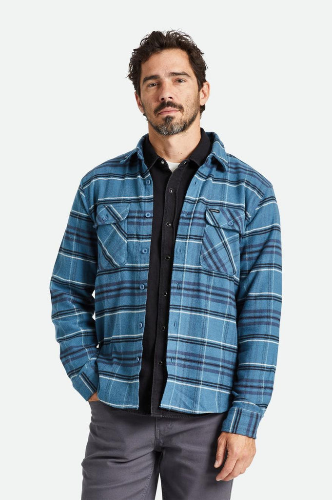 Brixton Bowery Stretch Water Resistant L/S Flannel - Ocean Blue/Washed Navy/Mineral Grey