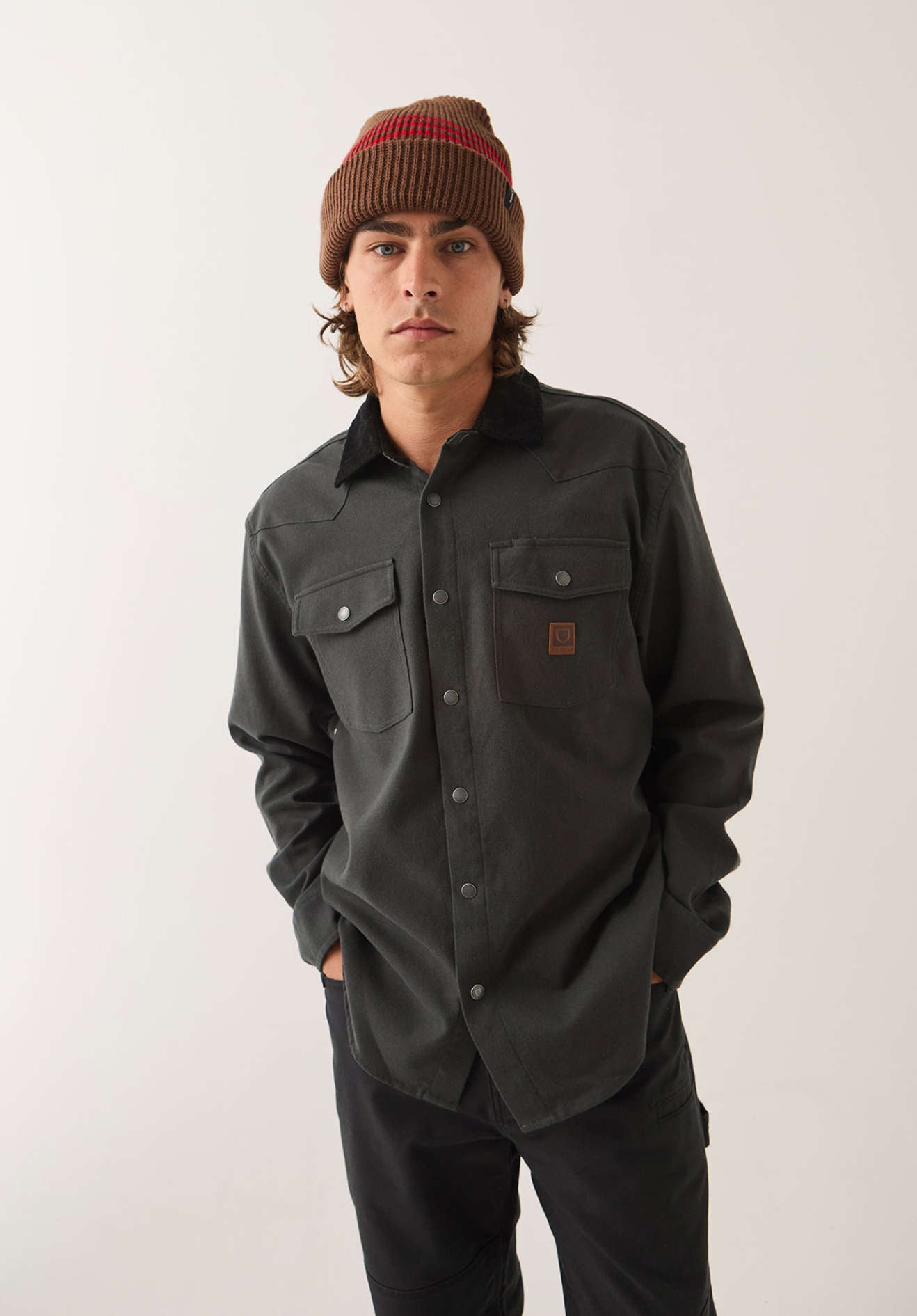 Men's Bowery Builders Ranch Performance Flannel in the color Black - Additional Fit image