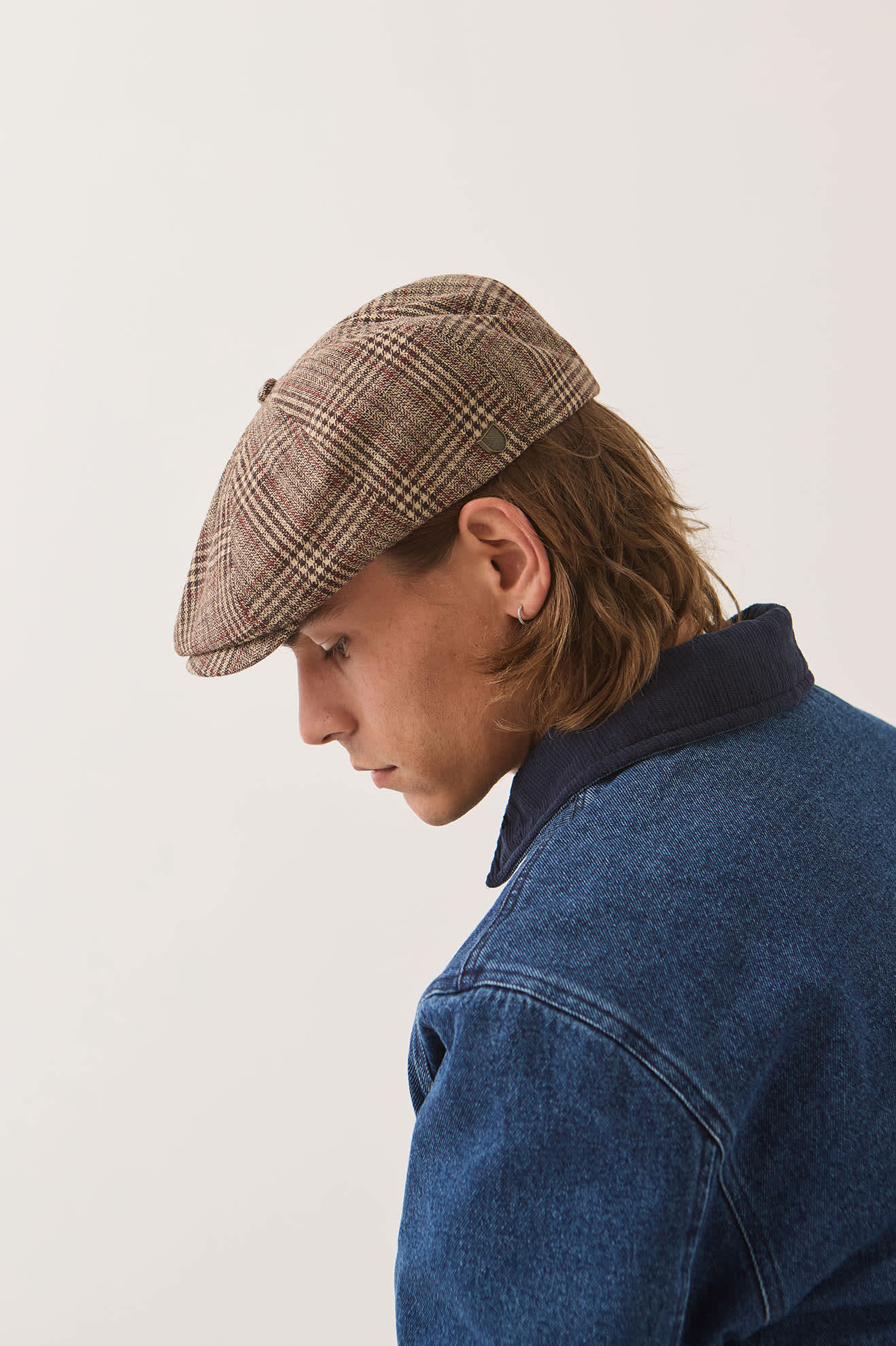 Unisex Brood Newsboy Cap in the color Brown/Tan/Red Plaid - Additional Fit image