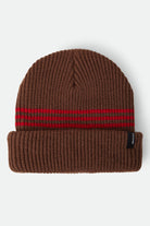 Unisex Chunky Heist Beanie in the color Pinecone Brown/Chili Pepper Stripe - Front Product View