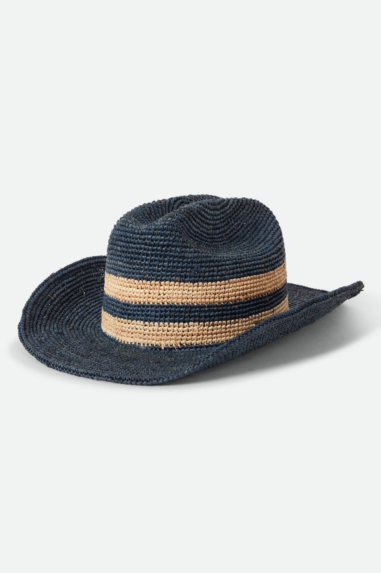 Women's Odessa Straw Packable Cowboy Hat in the color Midnight Blue/Tan Stripe - Front Product View