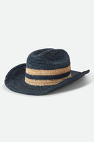 Women's Odessa Straw Packable Cowboy Hat in the color Midnight Blue/Tan Stripe - Front Product View
