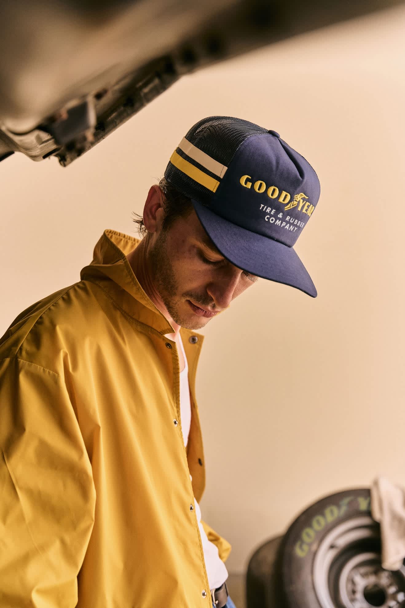 Unisex Goodyear Service Trucker Hat in the color Navy - Men's Side View