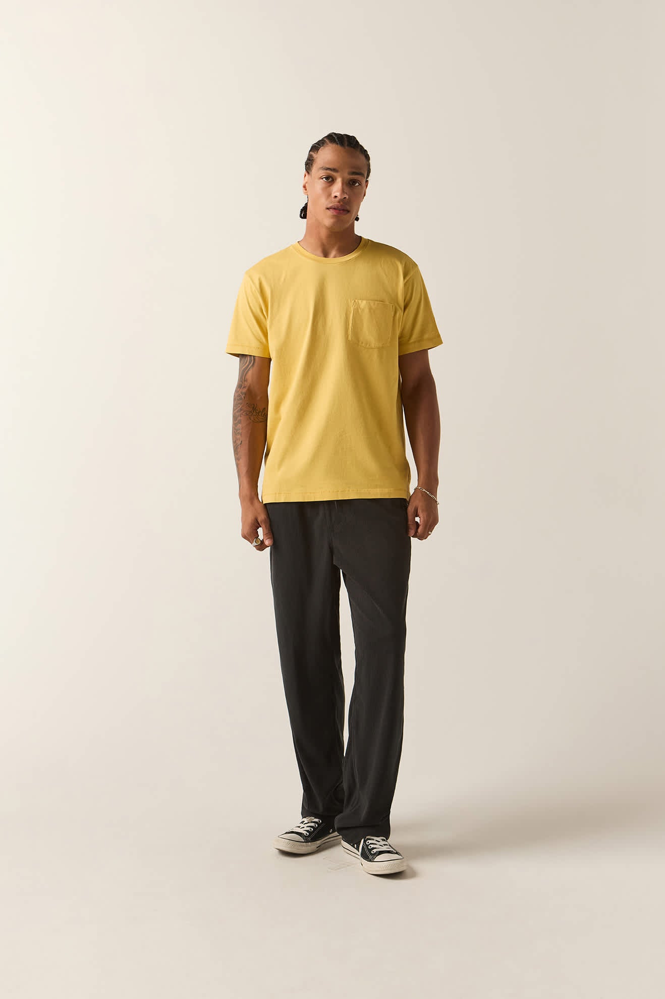 Men's Brixton Baseline Pocket T-Shirt in the color Dusted Ochre Vintage Wash - Additional Fit image