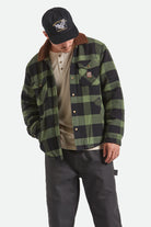 Men's Durham Sherpa Lined Jacket in the color Black/Wild Green Flannel - Men's Front View