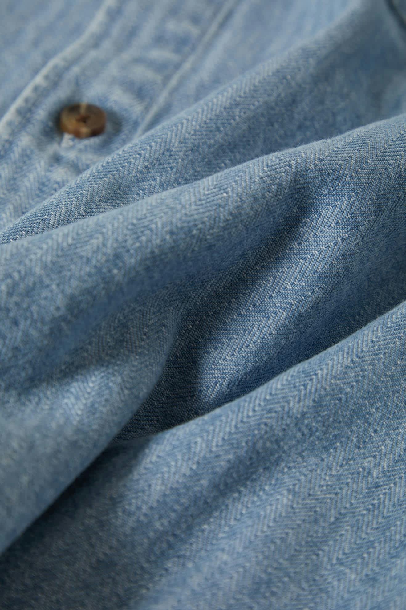 Men's Herringbone Relaxed L/S Overshirt in the color Light Wash Denim Herringbone - Additional Laydown image