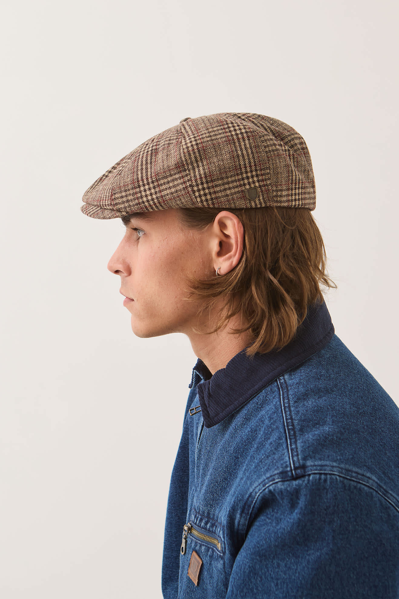 Unisex Brood Newsboy Cap in the color Brown/Tan/Red Plaid - Men's Side View