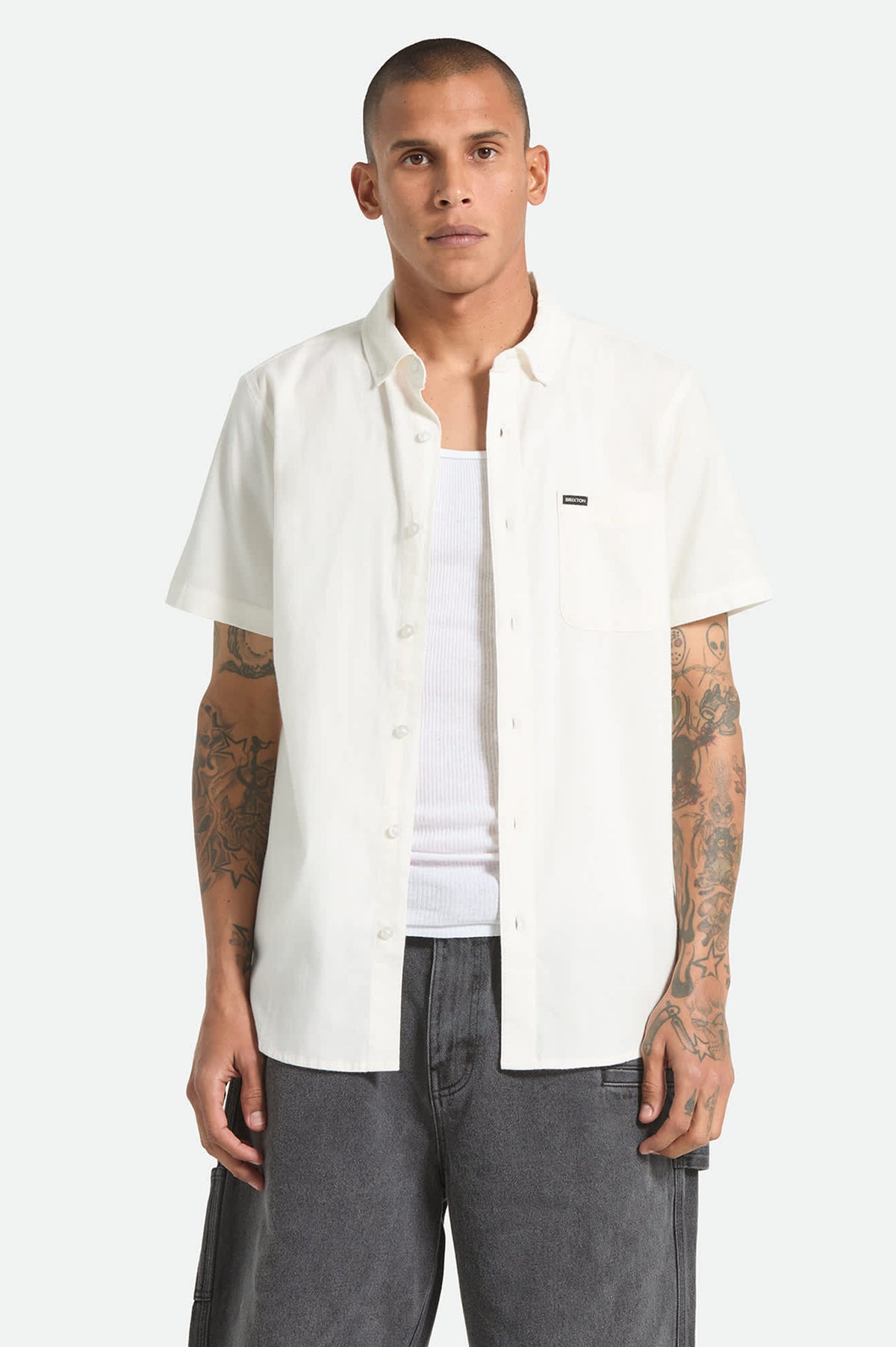 mens off white dress shirt Brixton Sanford Oxford Shirt