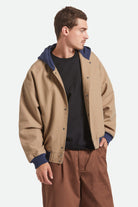 Men's Canvas Hooded Bomber Jacket in the color Khaki/Mood Indigo - Men's Front View