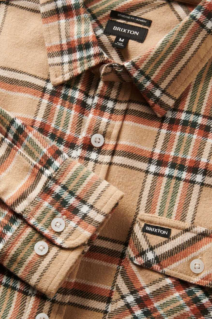 Brixton Bowery L/S Flannel - Sand/Off White/Terracotta