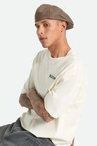 Unisex Hooligan Lightweight Flat Cap in the color Grey/Brown/Gold - Men's Front View