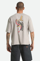 Men's Sword Short Sleeve Boxed Crop T-Shirt in the color Pebble Stone - Men's Back View