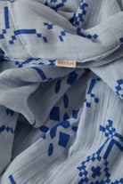 Women's The Tie Dress in the color Aura Blue Tile Print - Additional Laydown image