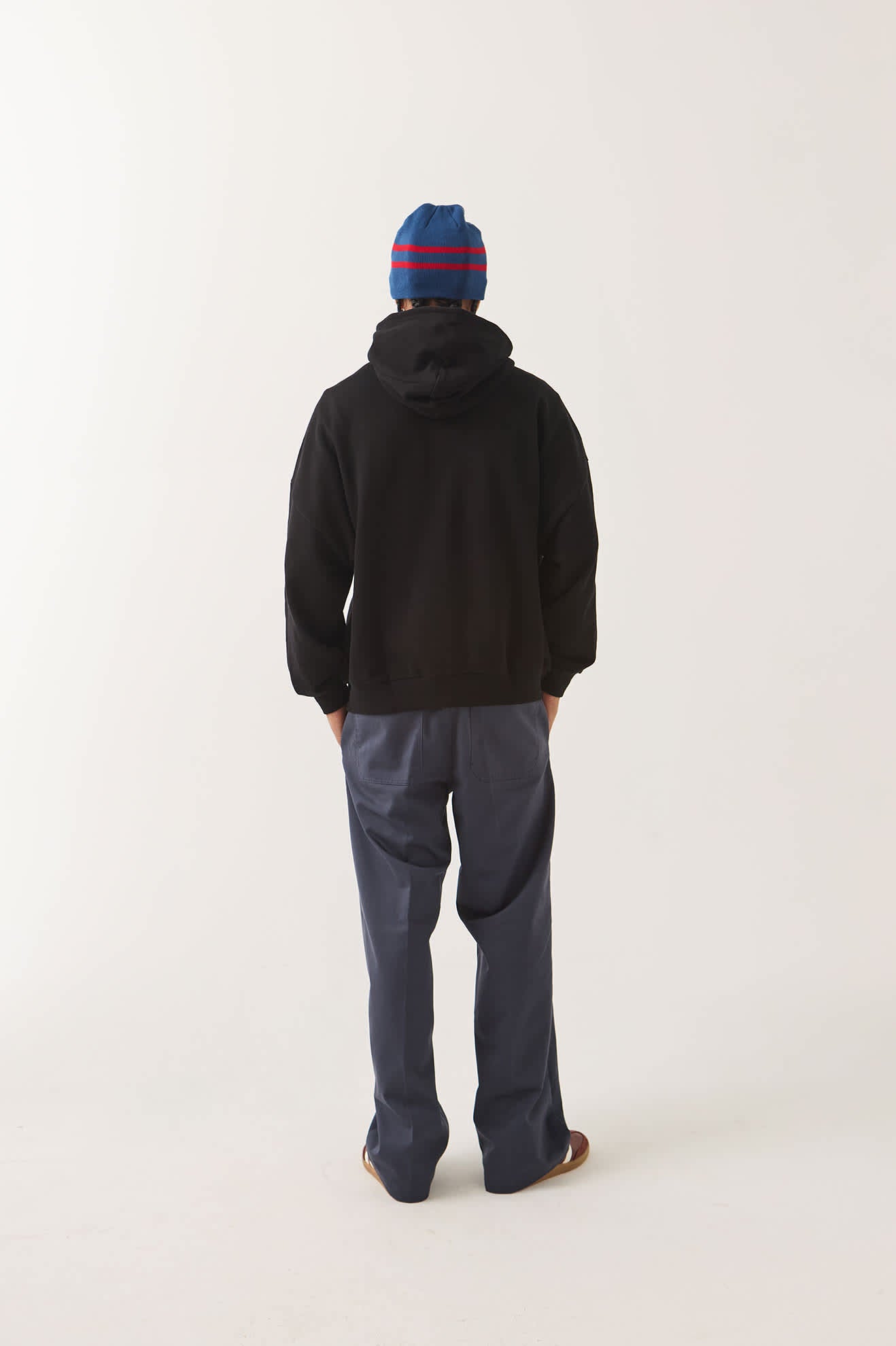 Men's Dugout Zip Hood Fleece in the color Black/Grey - Men's Back View