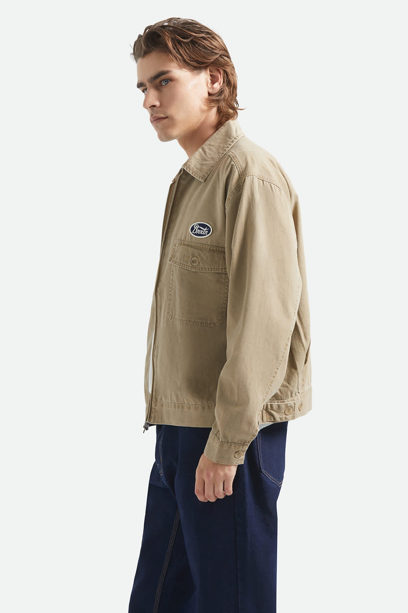 Men's Trademark Lightweight Garage Jacket in the color Washed Khaki - Men's Side View