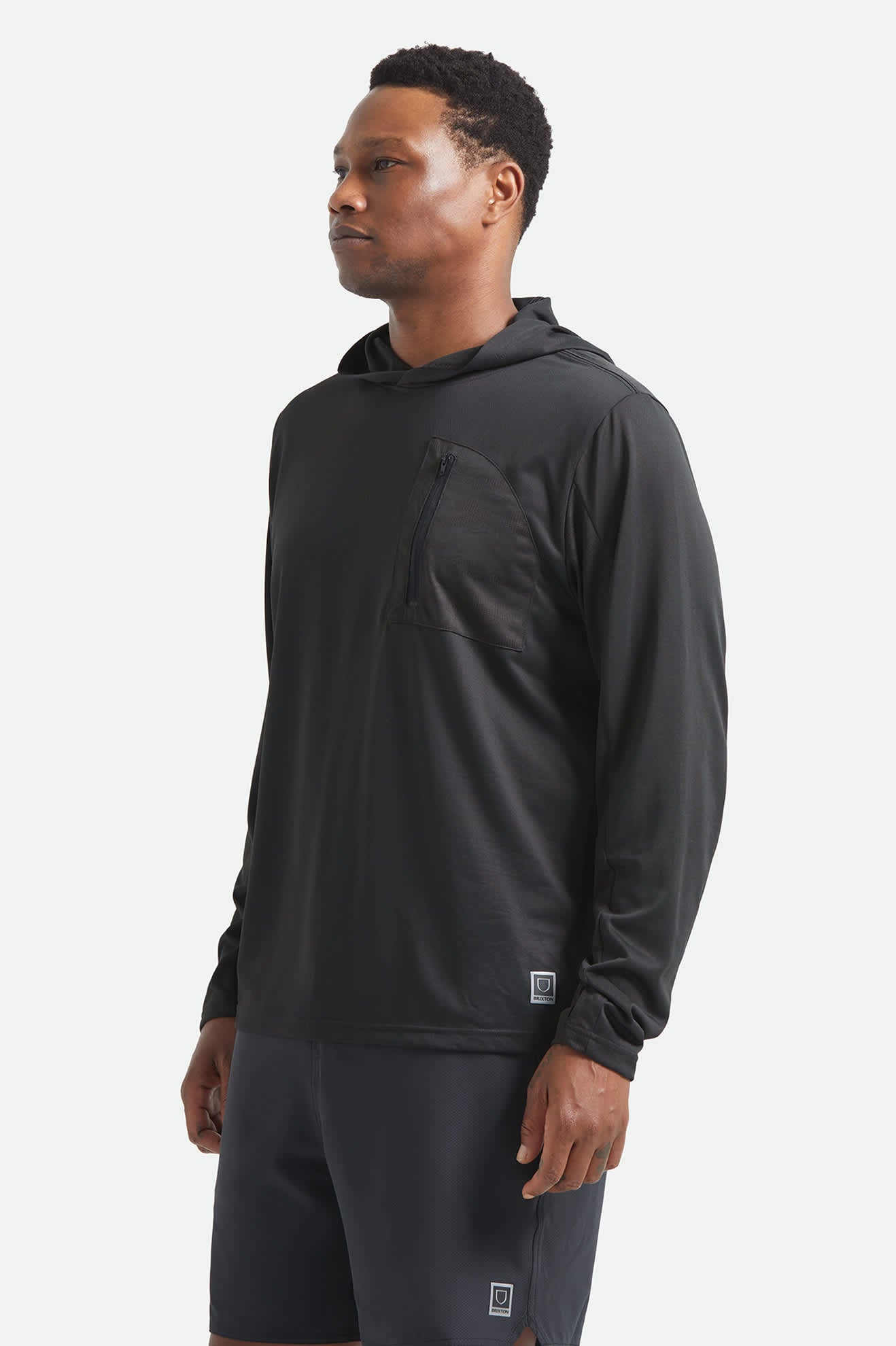 Men's Journey Long Sleeve Sun Hoodie in the color Black - Men's Side View