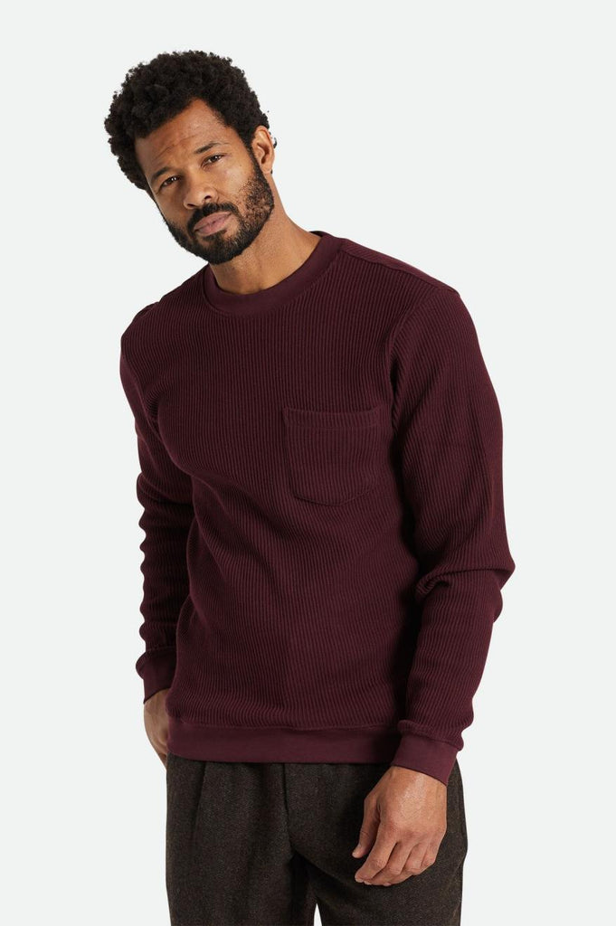 Brixton Corded L/S Sweater Pocket Knit - Washed Burnt Henna