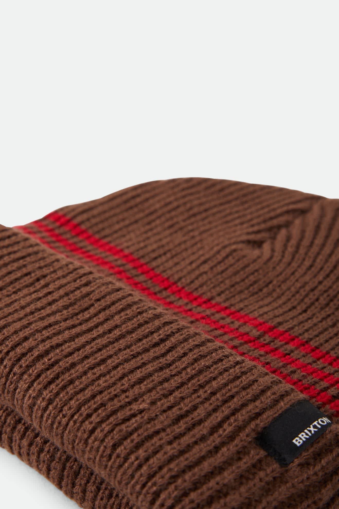 Unisex Chunky Heist Beanie in the color Pinecone Brown/Chili Pepper Stripe - Additional Laydown image