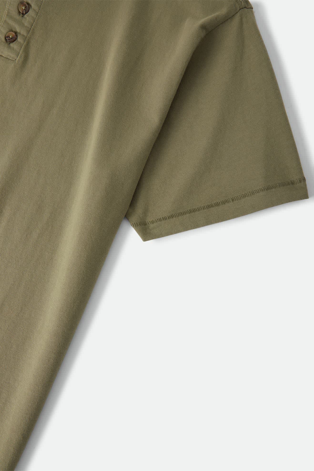 Men's Brixton Baseline Henley T-Shirt in the color Olive Surplus Vintage Wash - Additional Laydown image