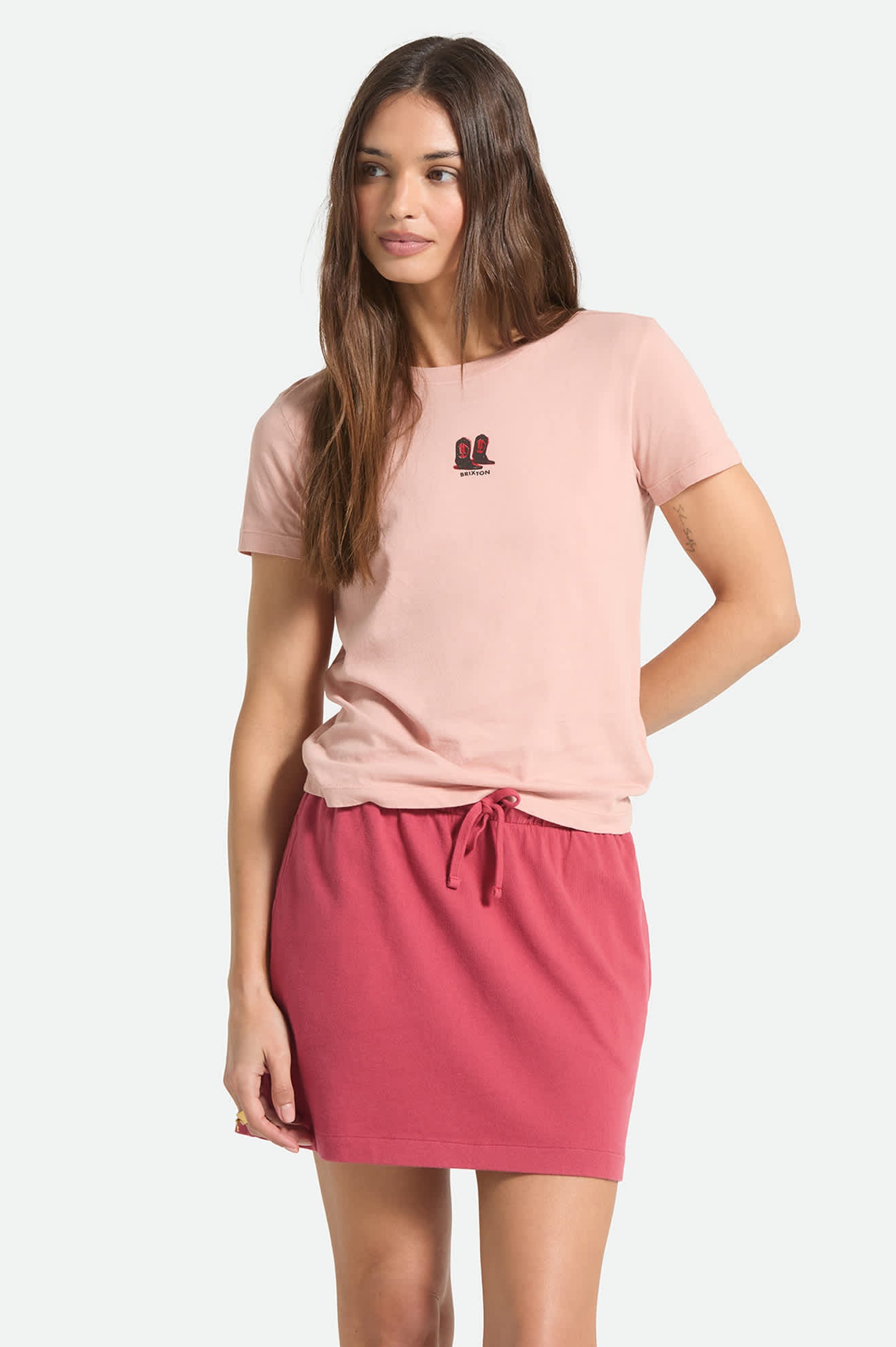 Women's Two Boots Slim Crew T-Shirt in the color Silver Pink - Women's Front View