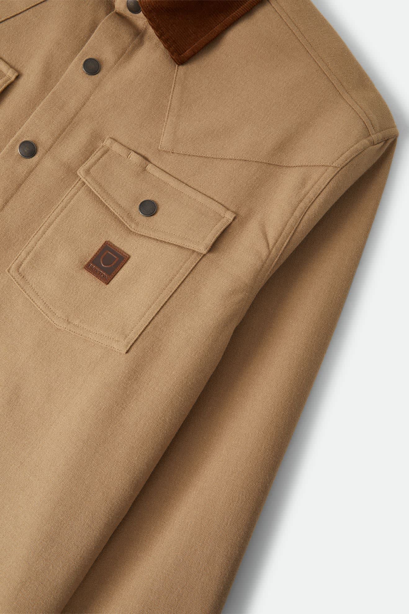 Men's Bowery Builders Ranch Performance Flannel in the color Khaki/Brown - Additional Laydown image