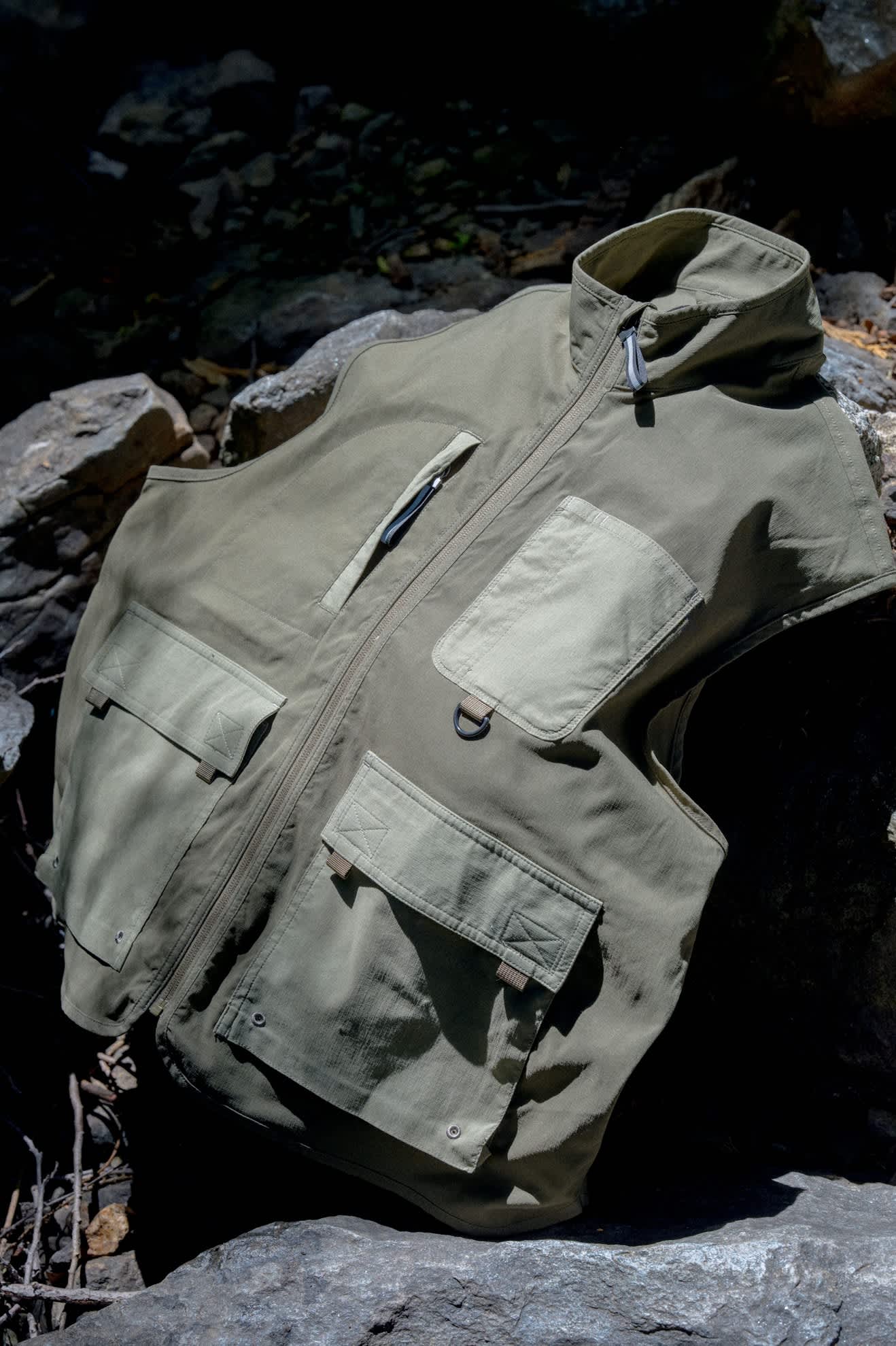 Men's Journey Utility Vest in the color Dark Olive/Olive Surplus - Additional Laydown image