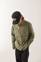 Men's Builders Stretch Overshirt in the color Olive Surplus - Additional Fit image