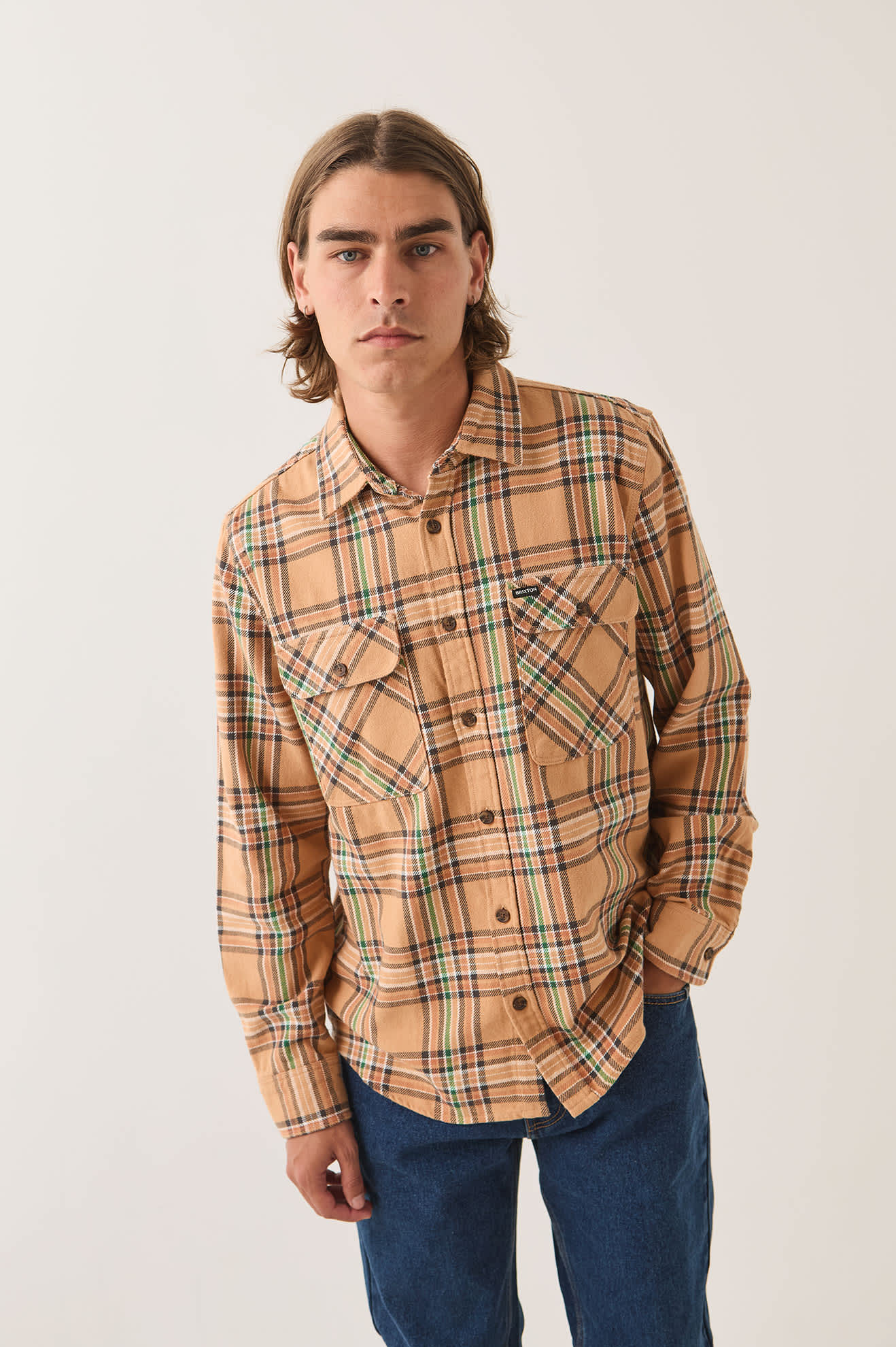 Men's Bowery Flannel in the color Khaki/Multi - Additional Fit image