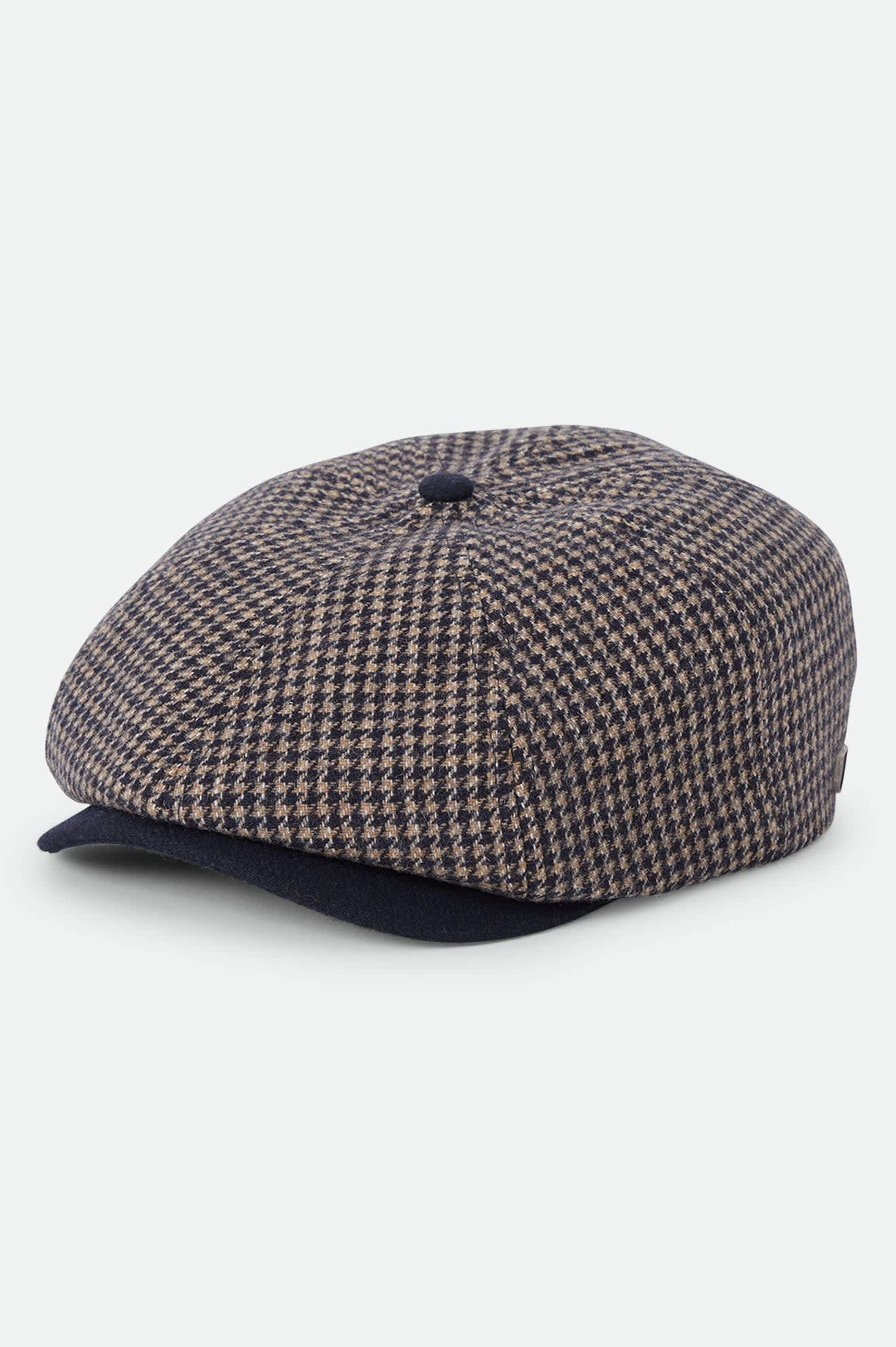 Unisex Brood Newsboy Cap in the color Navy/Sand Houndstooth - Front Product View