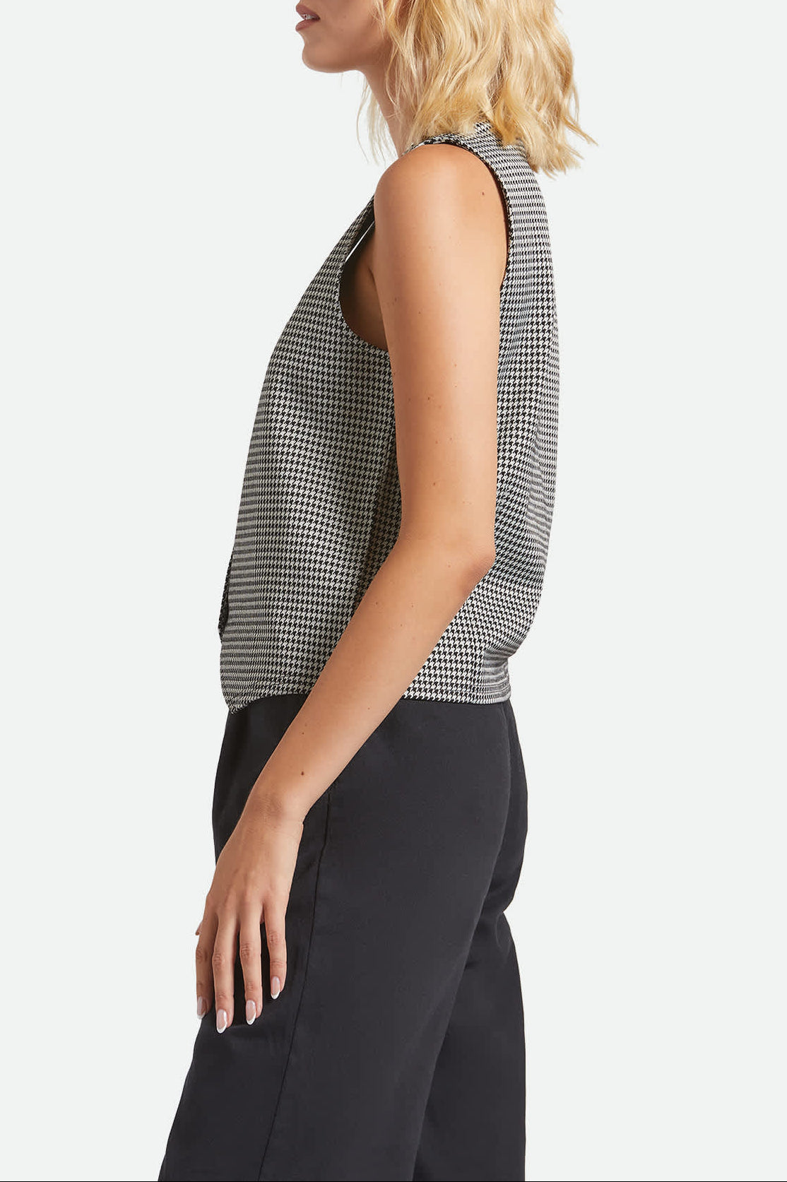 Women's Houndstooth Leisure Vest in the color Winter White/Black - Women's Side View