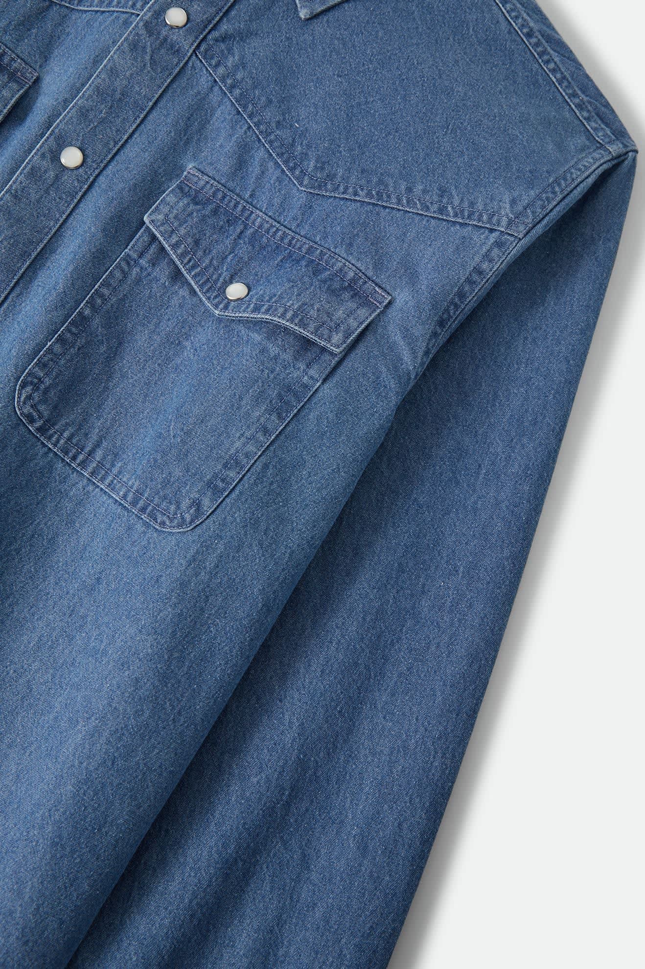 Men's Waylon Lightweight Overshirt in the color Medium Wash Chambrey - Additional Laydown image