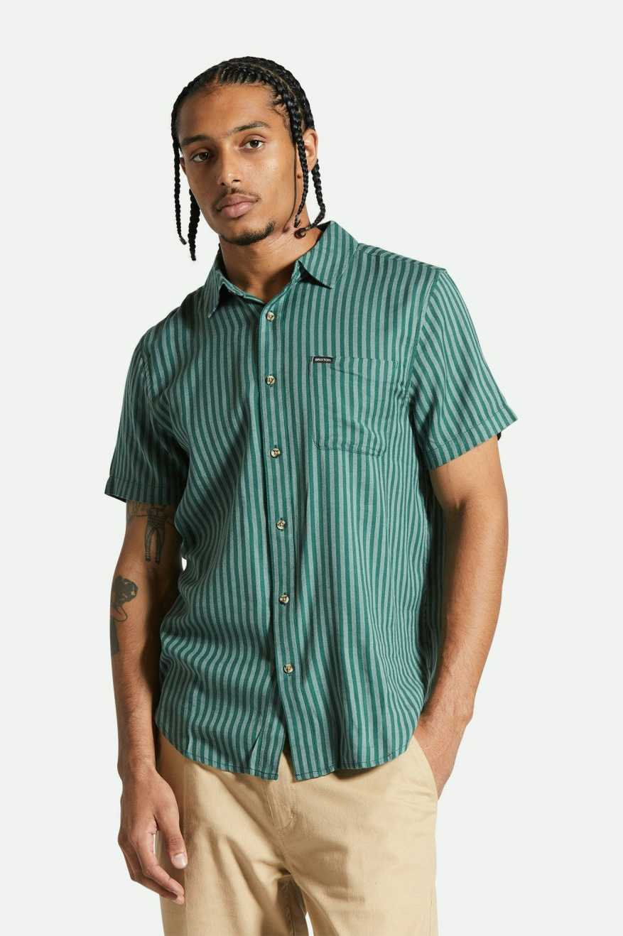 Charter Herringbone Stripe S/S Woven Shirt - Trekking Green/Chinois