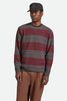 Men's Midnight Crew Sweater in the color Black/Port Stripe - Men's Front View