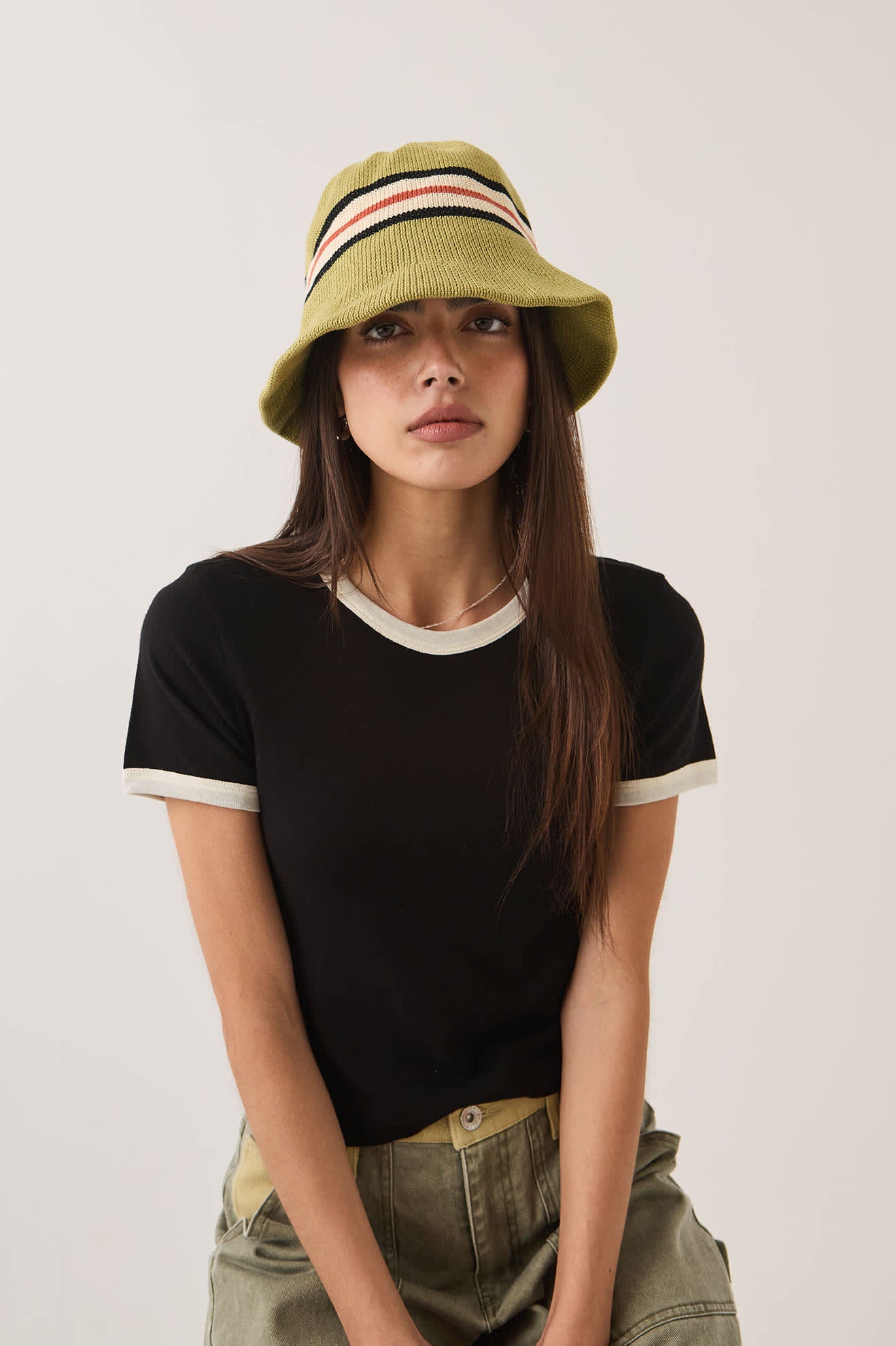 Unisex Redding Knit Packable Hat in the color Green Multi Stripe - Women's Front View
