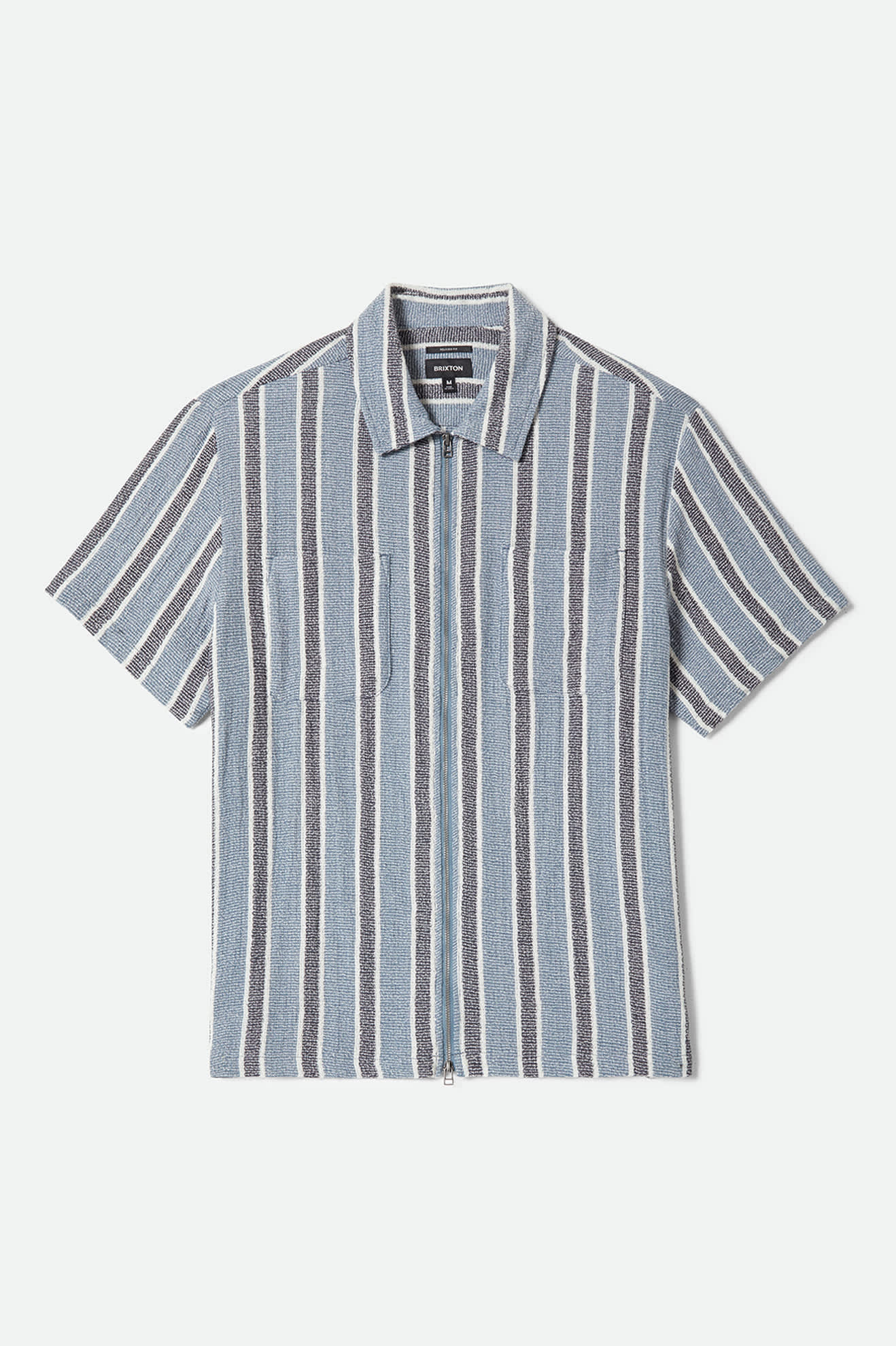 Men's The Dexter Textured Stripe Short Sleeve Shirt in the color Black/Dusty Blue - Front Product View