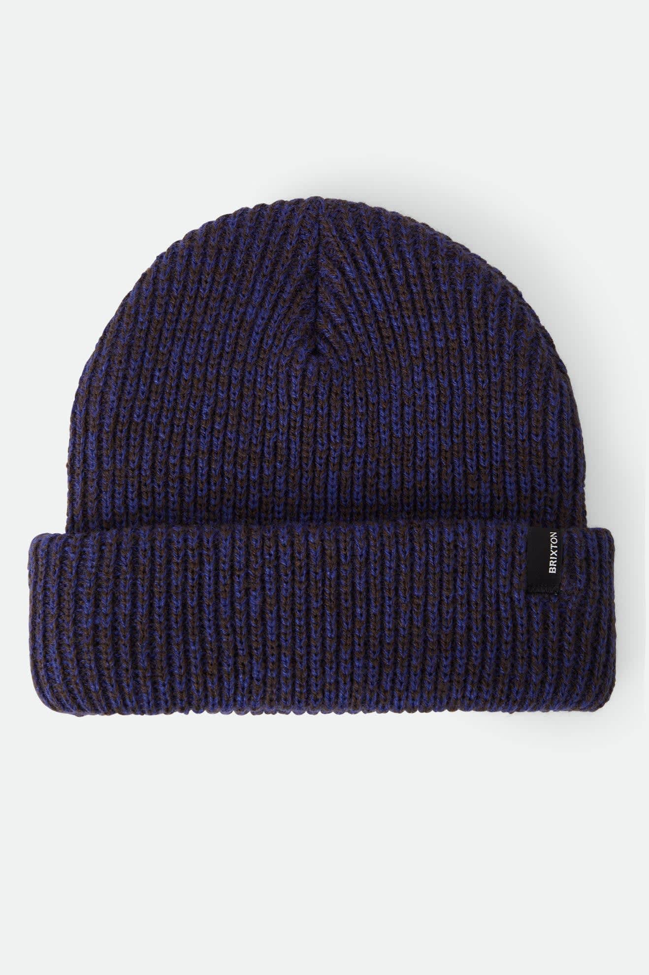Unisex Chunky Heist Beanie in the color Marled Navy/Caramel - Front Product View