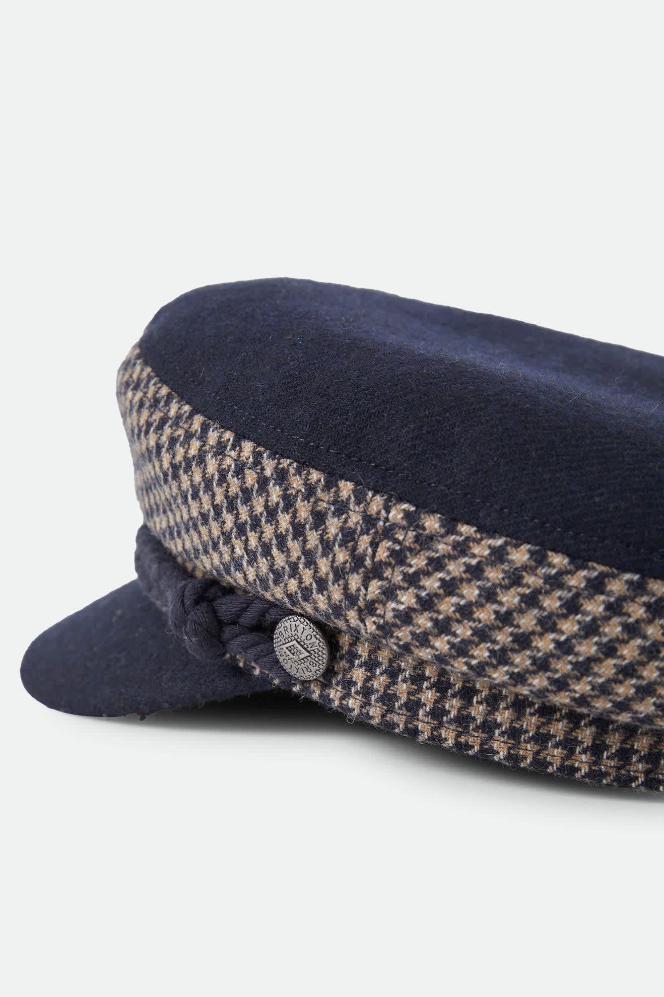 Unisex Fiddler Fisherman Cap in the color Navy/Sand Houndstooth - Additional Laydown image