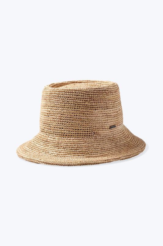 Women's Ellee Straw Bucket Hat in the color Tan - Front Product View