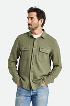Men's Bowery Textured Loop Twill L/S Overshirt in the color Olive Surplus - Additional Fit image