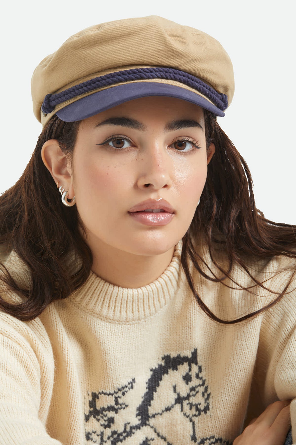 NEW Women’s Bristol Fiddler Cap in Dark Earth Sand Herringbone Medium Wool Hat Herringbone Wool Blend Fiddler main image 4