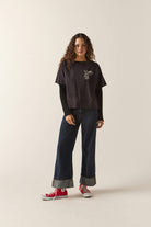 Women's Rodeo Trailors Boxy Crop T-Shirt in the color Black - Women's Front View