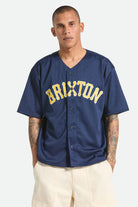 Men's The Brixton Mesh Short Sleeve Baseball Jersey in the color Washed Navy - Men's Front View